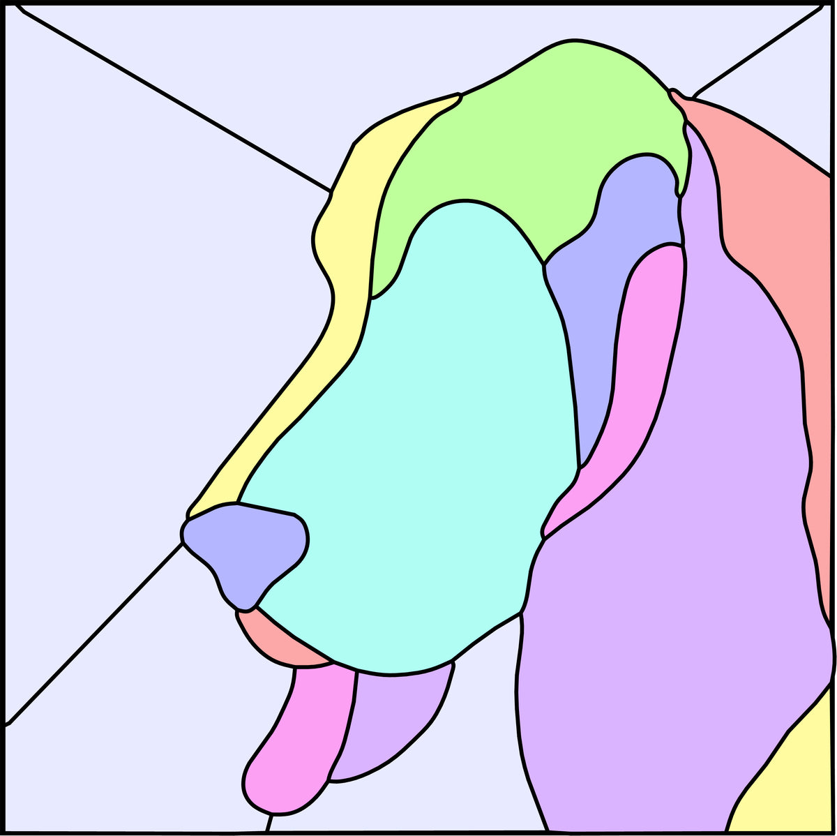 BASSET HOUND DOG PROFILE SERIES-Stained Glass Pattern / 15” x 15”   Digital Download PDF PNG JPG SVG and Resizable /Beginner to Intermediate / Hobby & Commercial License / Very Sherry Glass